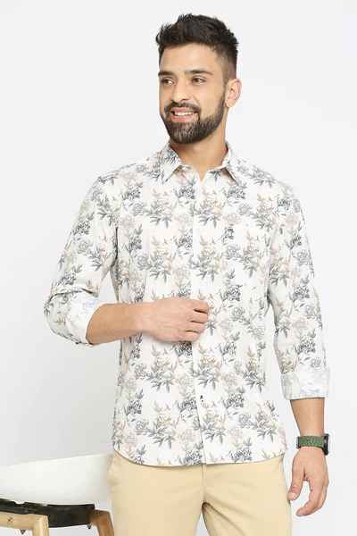 BASICS Mens BEIGE SLIM SHIRT 23BSH51919 LS