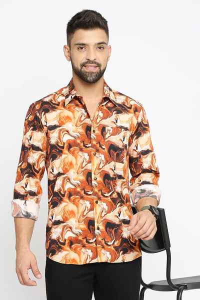 BASICS Mens ORANGE SLIM SHIRT 23BSH51885 LS