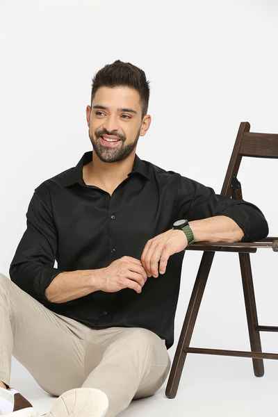 BASICS Mens BLACK SLIM SHIRT 23BSH51714 LS