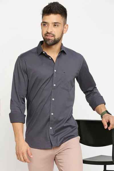 BASICS Mens DARK GREY SLIM SHIRT 23BSH51763 LS