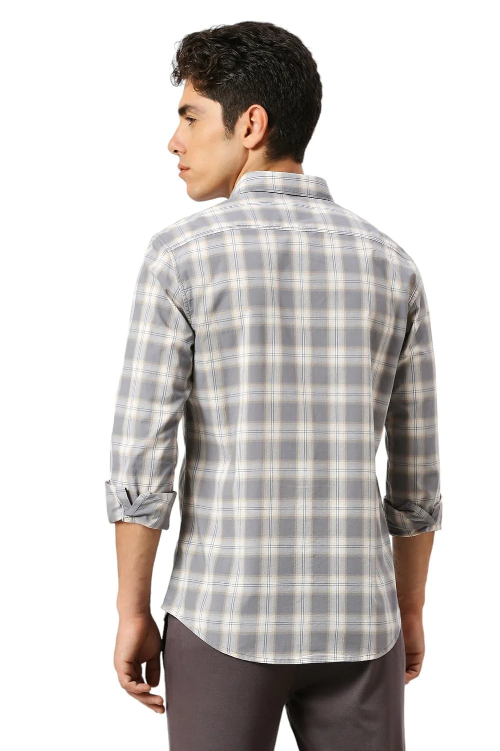 Basics Mens GREY SLIM CHECKS SHIRT - 24BSH54758