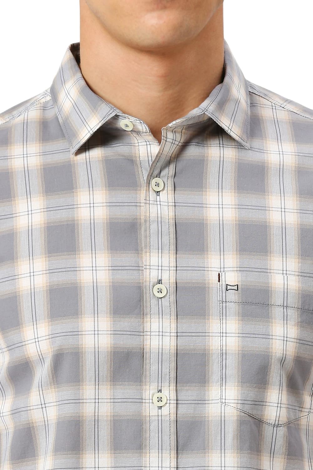 Basics Mens GREY SLIM CHECKS SHIRT - 24BSH54758