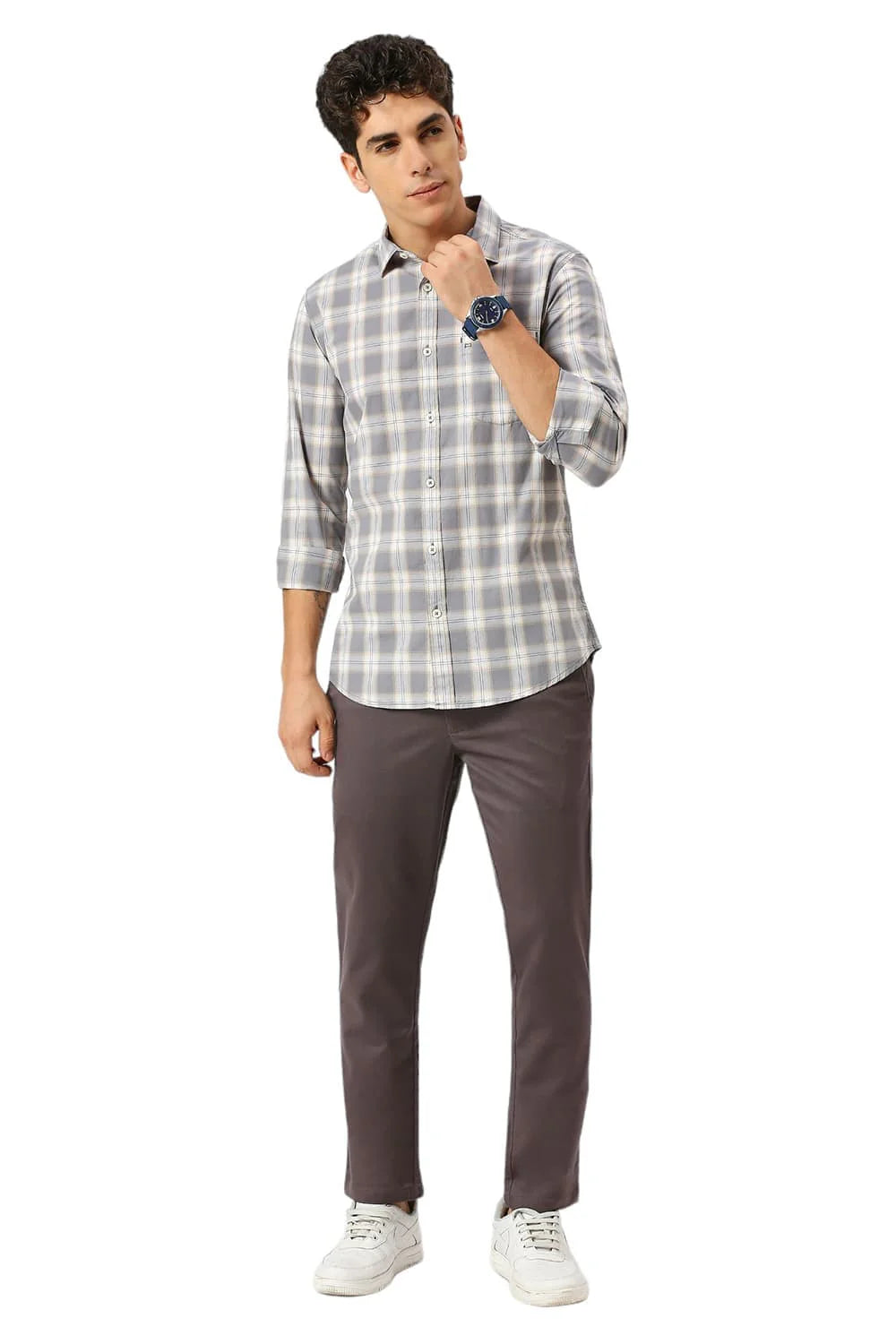 Basics Mens GREY SLIM CHECKS SHIRT - 24BSH54758