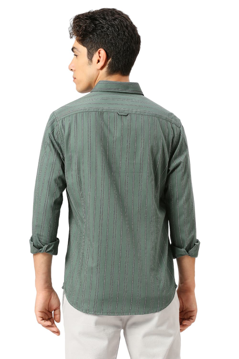 Basics Mens OLIVE SLIM STRIPES SHIRT - 24BSH54862