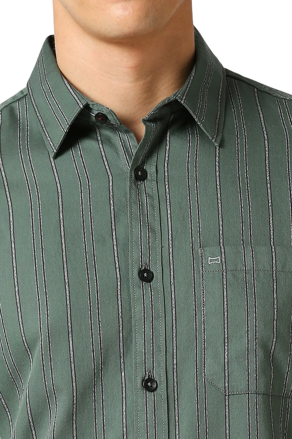 Basics Mens OLIVE SLIM STRIPES SHIRT - 24BSH54862