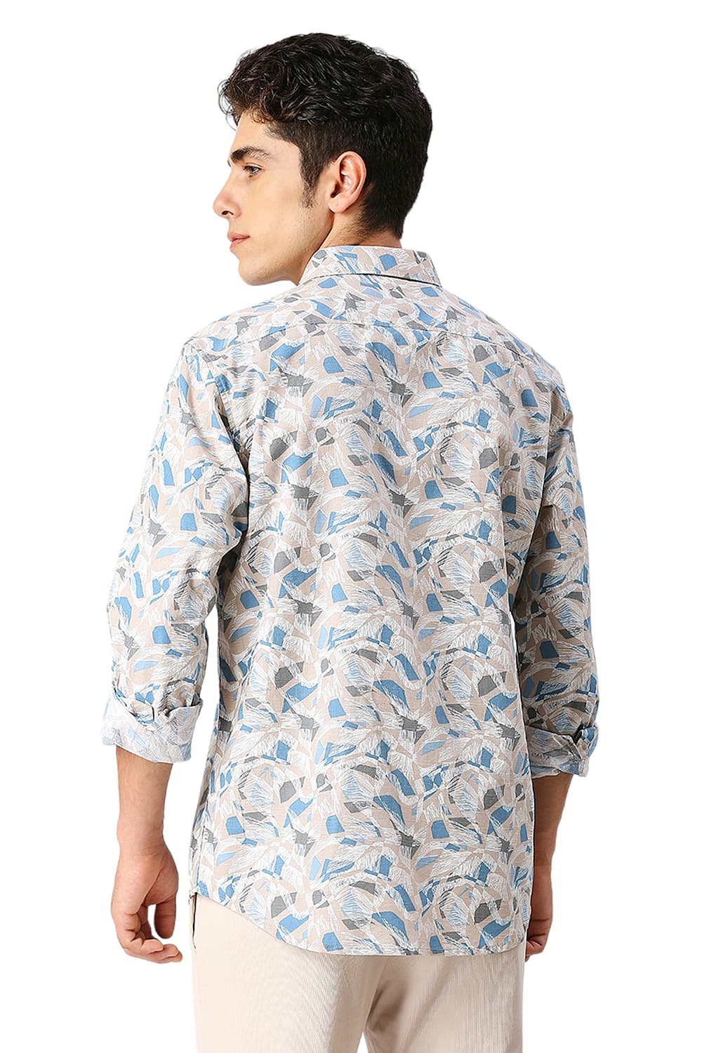 Basics Mens LT BROWN SLIM PRINT SHIRT - 24BSH54874