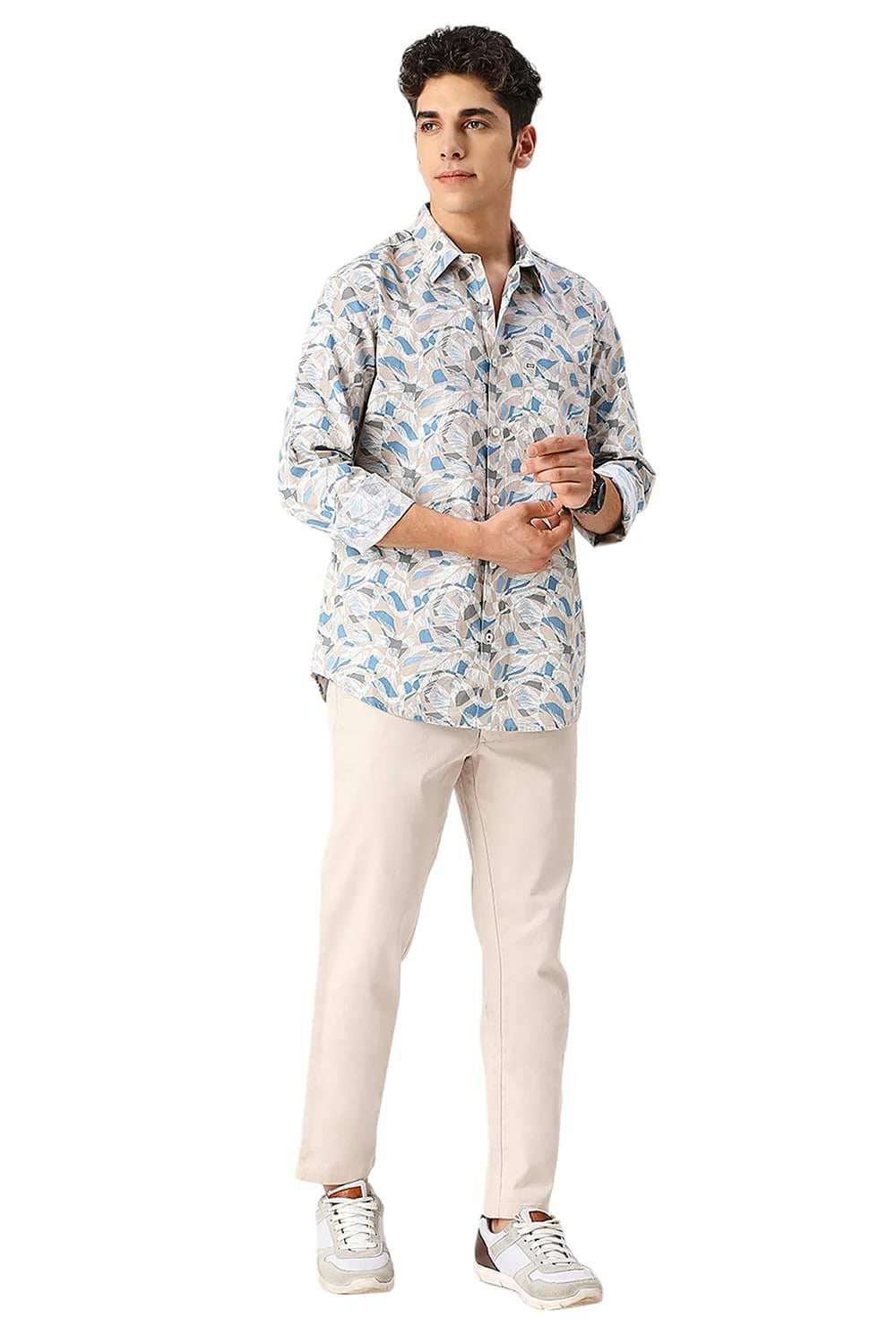 Basics Mens LT BROWN SLIM PRINT SHIRT - 24BSH54874