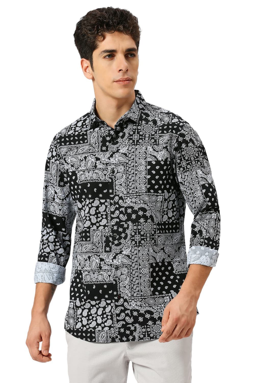 Basics Mens BLACK SLIM PRINT SHIRT - 24BSH55123