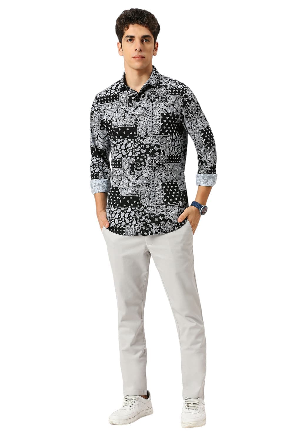 Basics Mens BLACK SLIM PRINT SHIRT - 24BSH55123