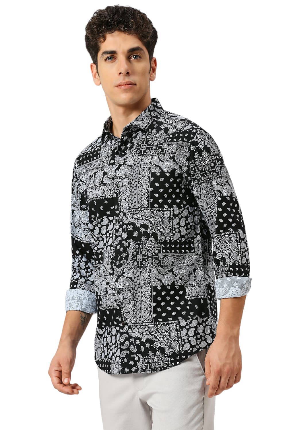 Basics Mens BLACK SLIM PRINT SHIRT - 24BSH55123