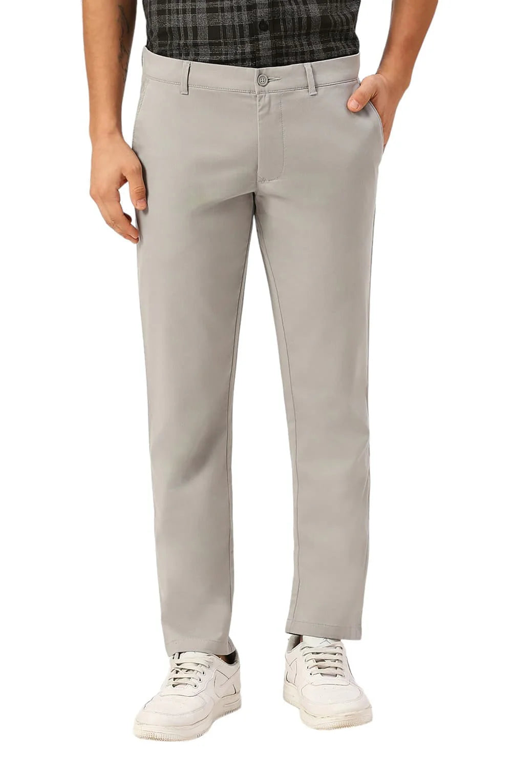 Basics Mens LT GREY TAPERED SELF TROUSER - 24BTR54994