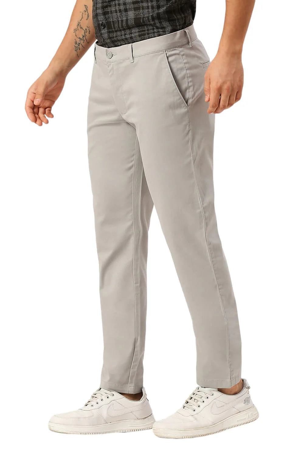 Basics Mens LT GREY TAPERED SELF TROUSER - 24BTR54994