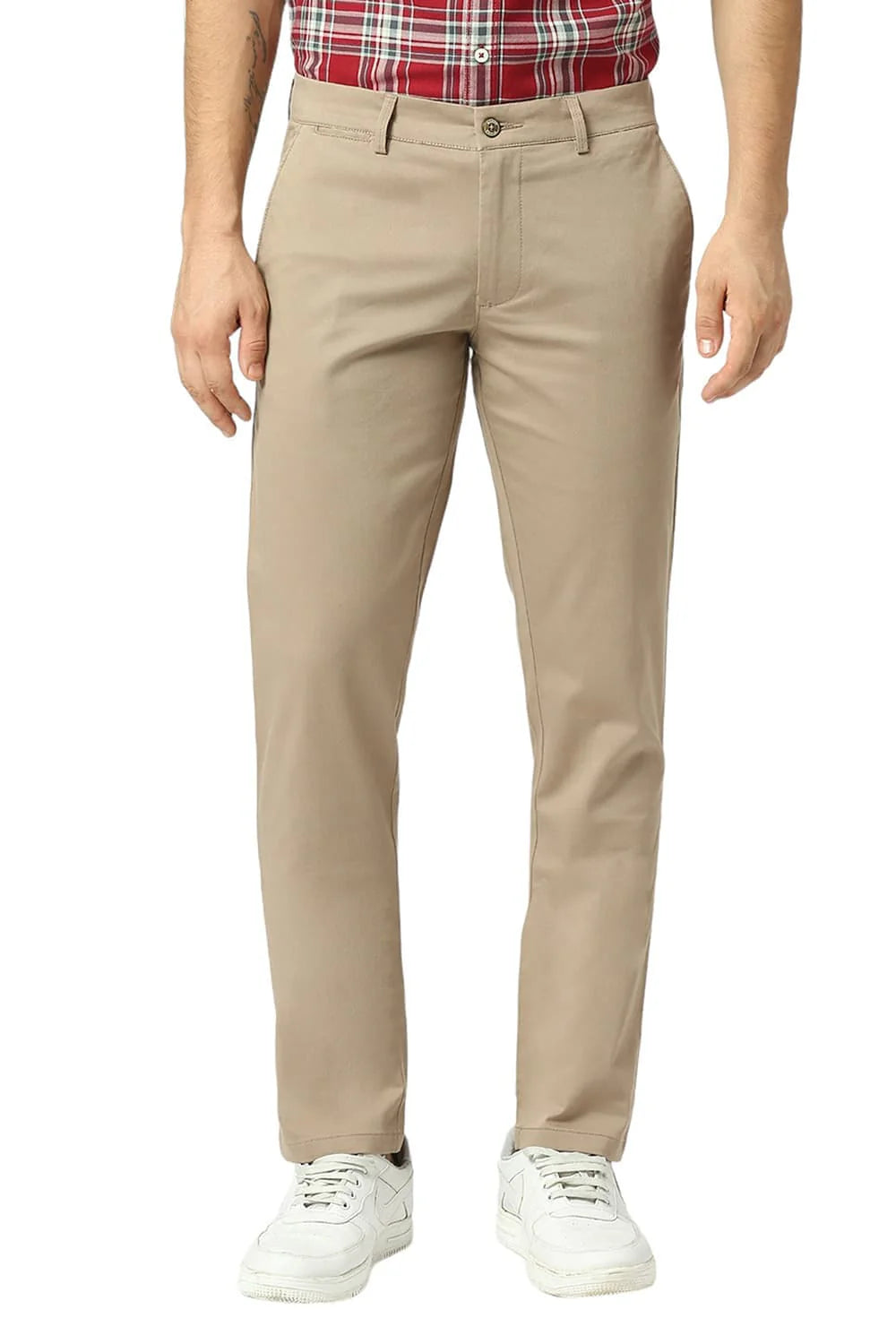 Basics Mens MID BROWN TAPERED SELF TROUSER - 24BTR55015