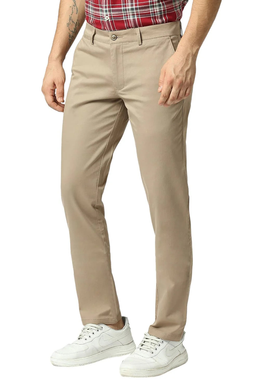 Basics Mens MID BROWN TAPERED SELF TROUSER - 24BTR55015