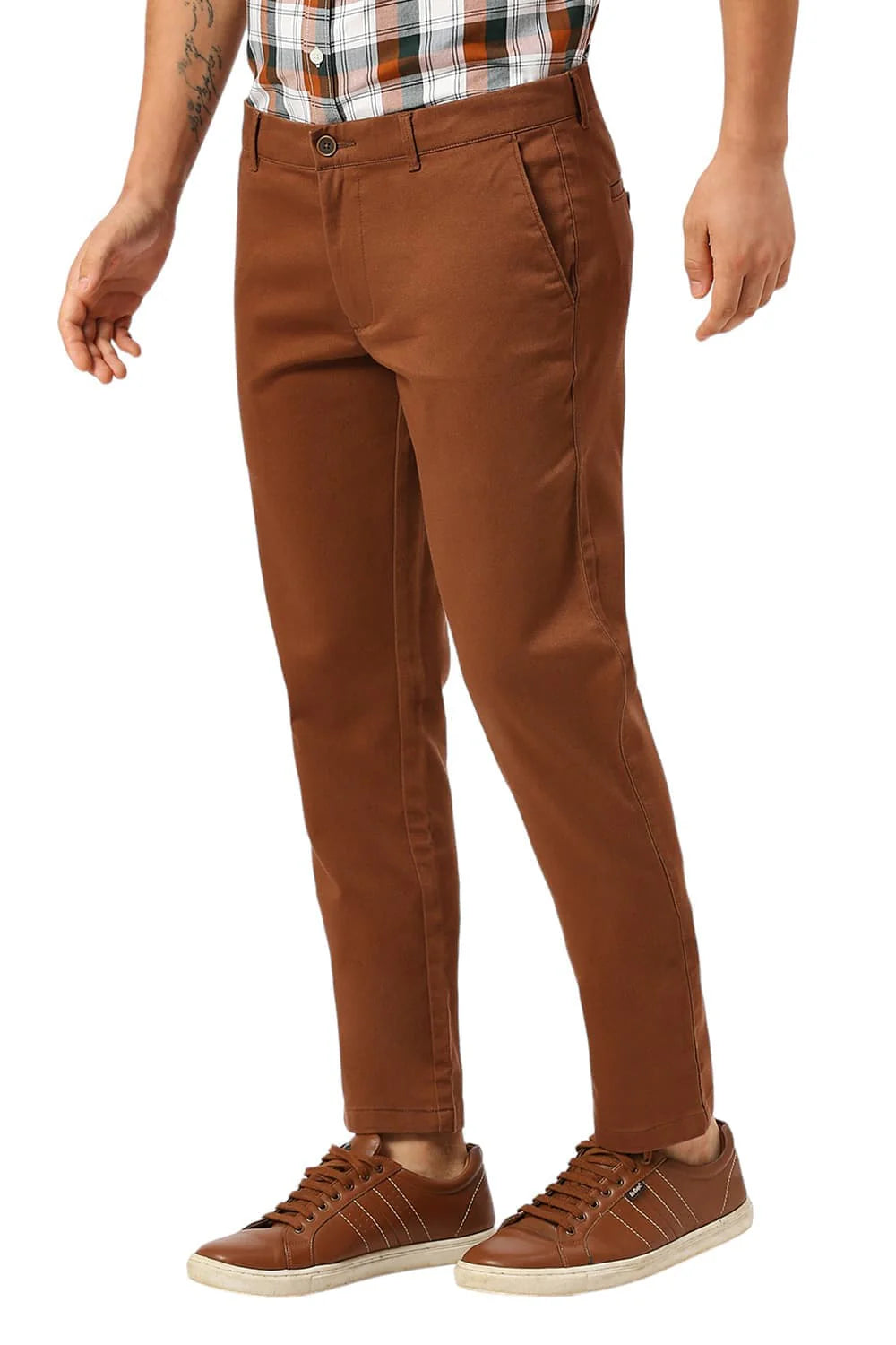 Basics Mens DK BROWN TAPERED SELF TROUSER - 24BTR55017