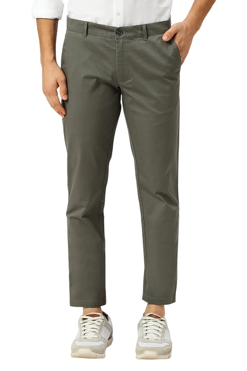 Basics Mens MID GREY TAPERED SELF TROUSER - 24BTR55021