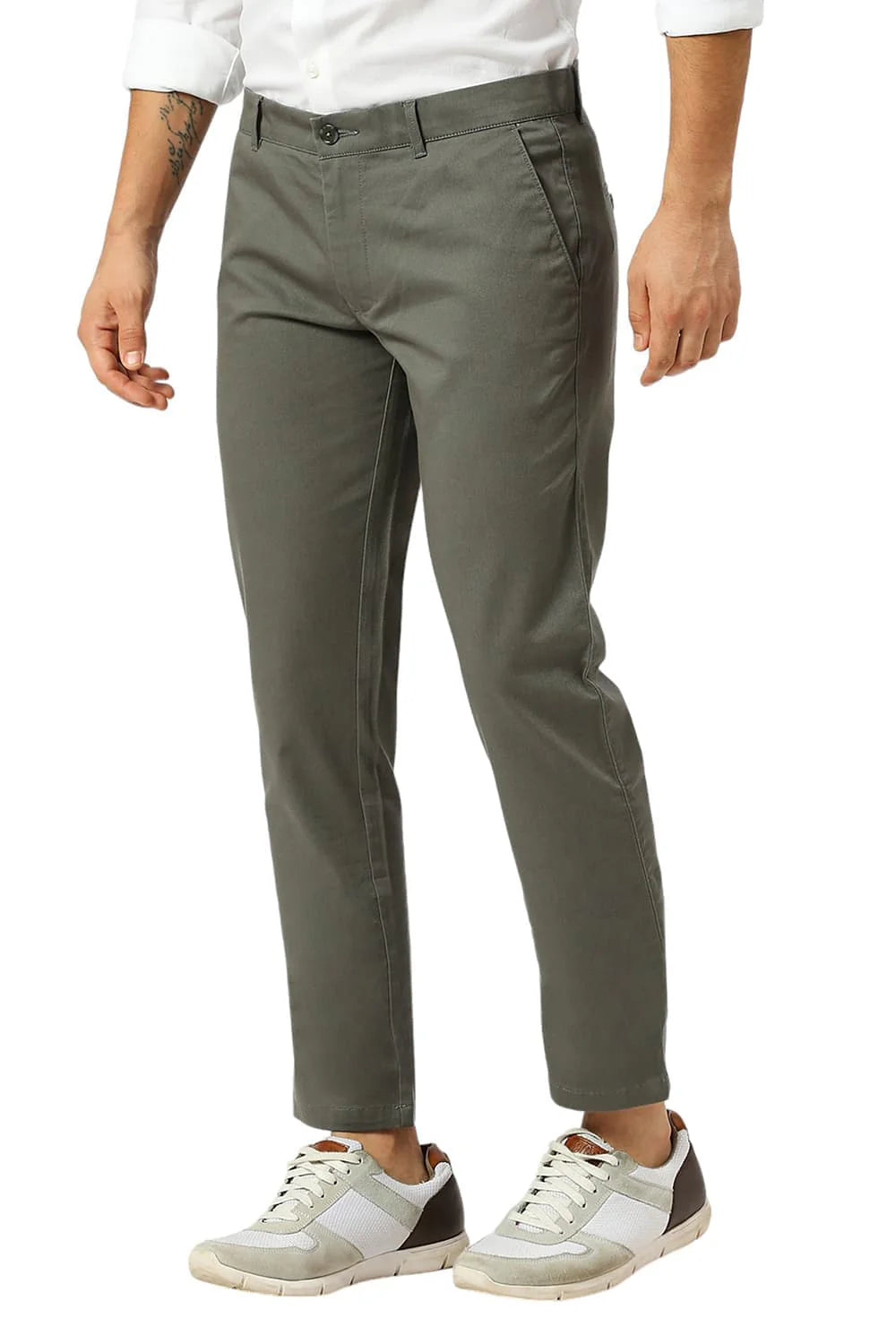 Basics Mens MID GREY TAPERED SELF TROUSER - 24BTR55021