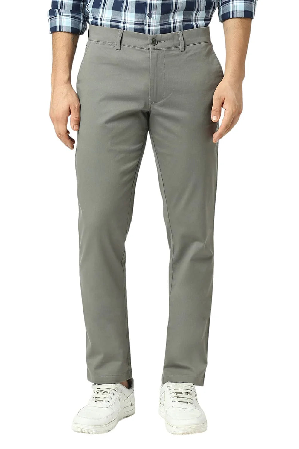 Basics Mens MID GREY TAPERED SELF TROUSER - 24BTR55057