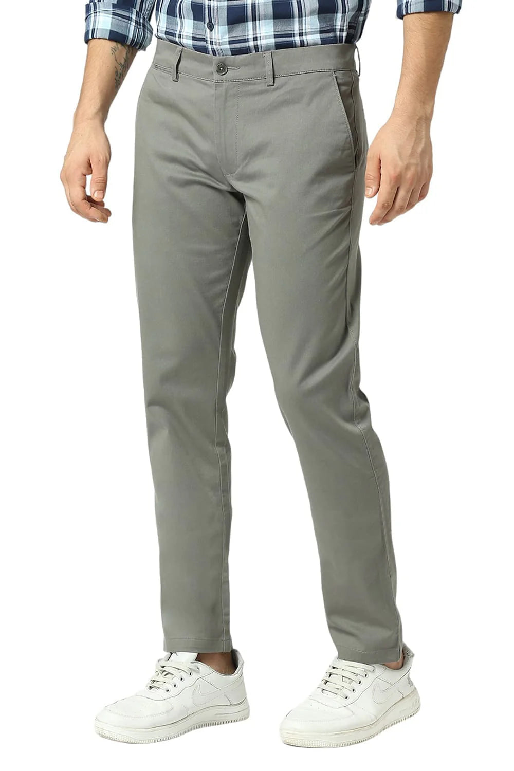 Basics Mens MID GREY TAPERED SELF TROUSER - 24BTR55057