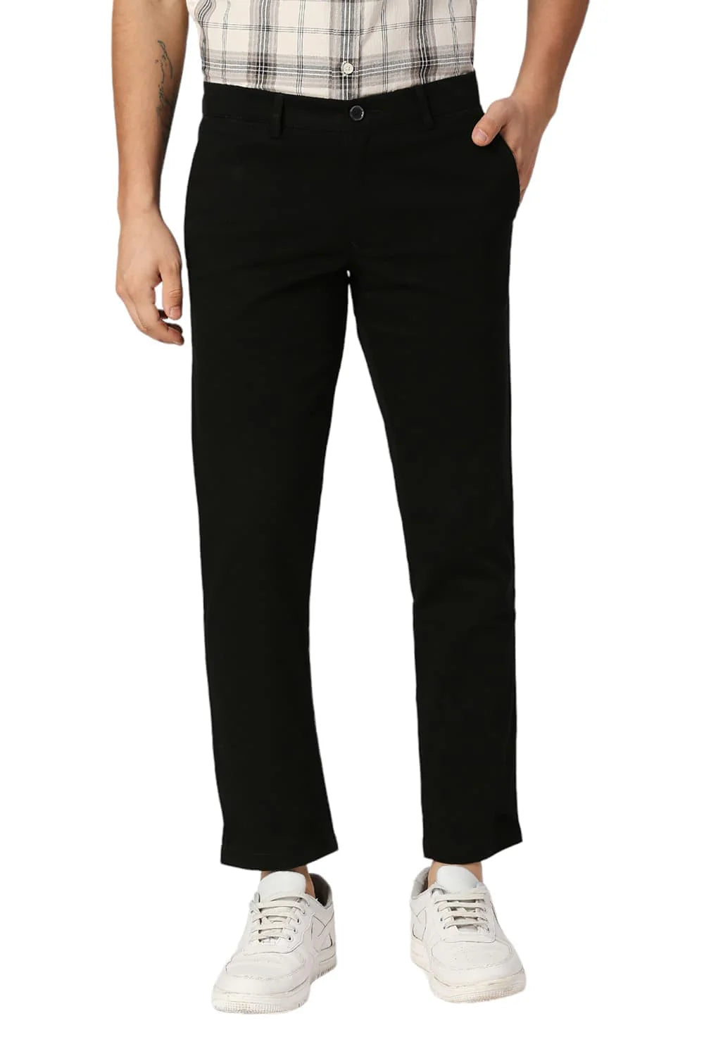 Basics Mens BLACK TAPERED SELF TROUSER - 24BTR55091