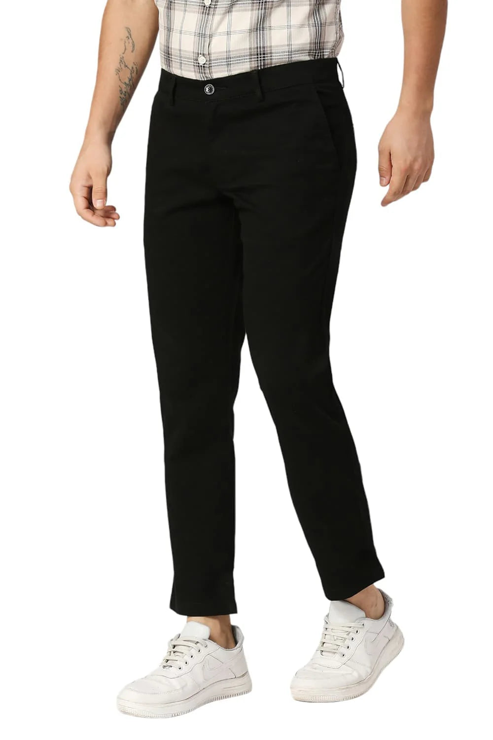 Basics Mens BLACK TAPERED SELF TROUSER - 24BTR55091