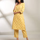 Women Block Print Straight Kurta with Pants - 443053819001