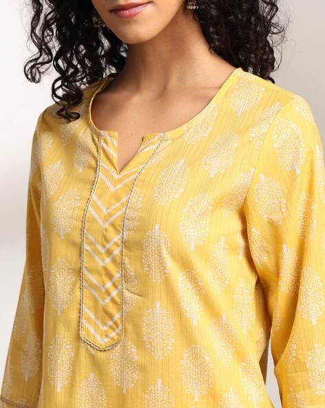 Women Block Print Straight Kurta with Pants