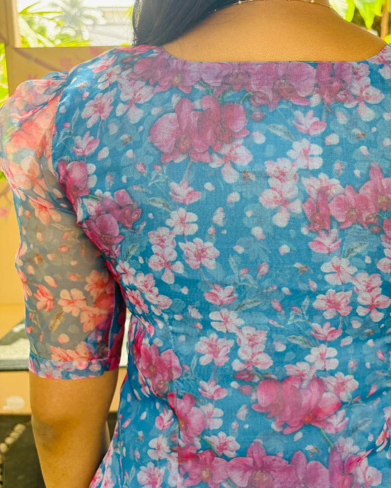 Eilaa - Blue Floral Organza Top