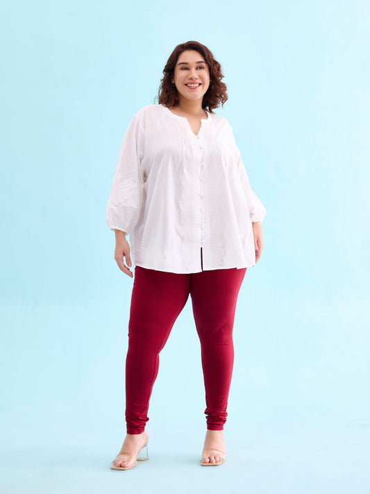 Women Bright Red Cotton Churidar Leggings