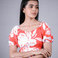 Eilaa - Coral Red Floral Printed puff sleeve maxi dress PSD401-MD1038