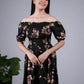 Eilaa - Black Floral Smocked High-Low Maxi Dress PSD403-MD453
