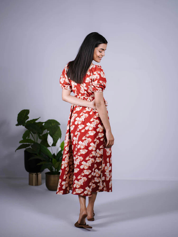 Eilaa - Rust Red with Beige Maxi Dress PSD405-MD1037