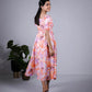 Eilaa - Peach Pink Abstract Puff sleeve Maxi Dress PSD408-MD1044