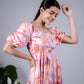 Eilaa - Peach Pink Abstract Puff sleeve Maxi Dress PSD408-MD1044