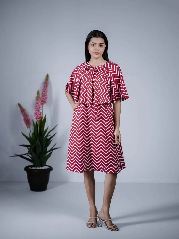 Eilaa - Red & White Cape Style Dress PSD201S-MD318