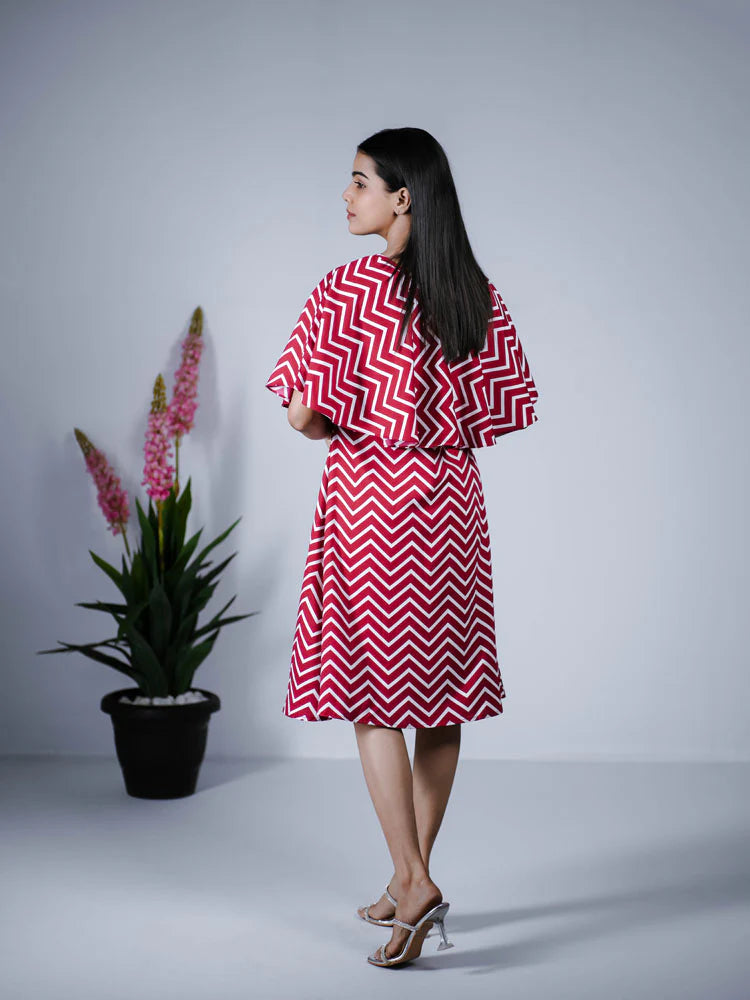 Eilaa - Red & White Cape Style Dress PSD201S-MD318
