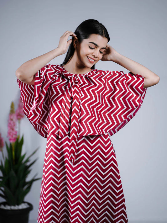 Eilaa - Red & White Cape Style Dress PSD201S-MD318