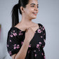 Eilaa - Black With Pink Floral puff Sleeve Maxi PSD408-MD986