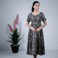 Eilaa - Black with white Daisy Print puff Sleeve dress PSD411-MD987