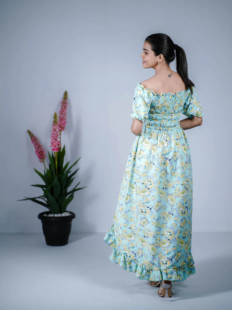Eilaa - Light Blue High-Low Smocked Dress PSD409-MD504