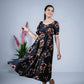 Eilaa - Black with Dark Purple Bloomy Charm Empire dress PSD410-MD988