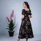 Eilaa - Black with Dark Purple Bloomy Charm Empire dress PSD410-MD988