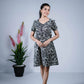 Eilaa - Black with White Daisy Breeze Buttoned  Dress PSD202S-MD599