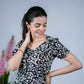 Eilaa - Black with White Daisy Breeze Buttoned  Dress PSD202S-MD599