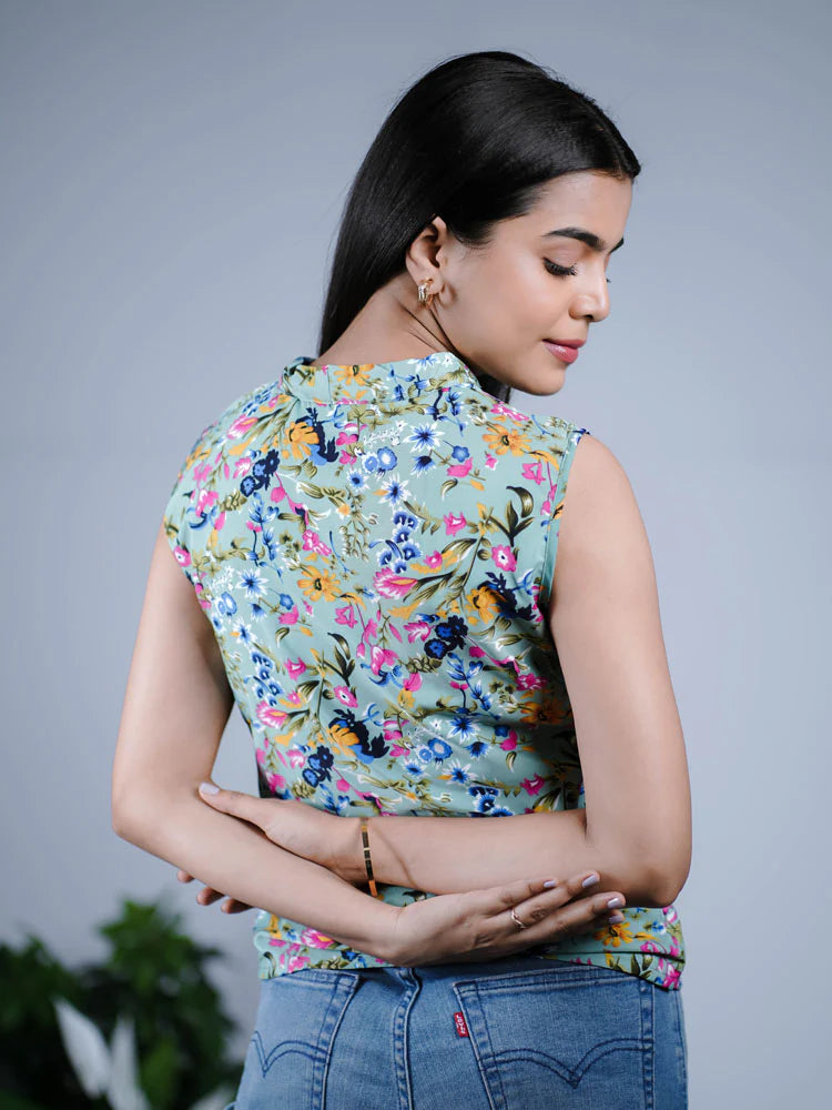 Eilaa - Multi colored Floral Bow-tie Top PST302-MT741