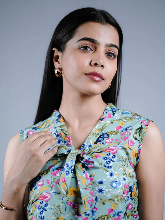Eilaa - Multi colored Floral Bow-tie Top PST302-MT741