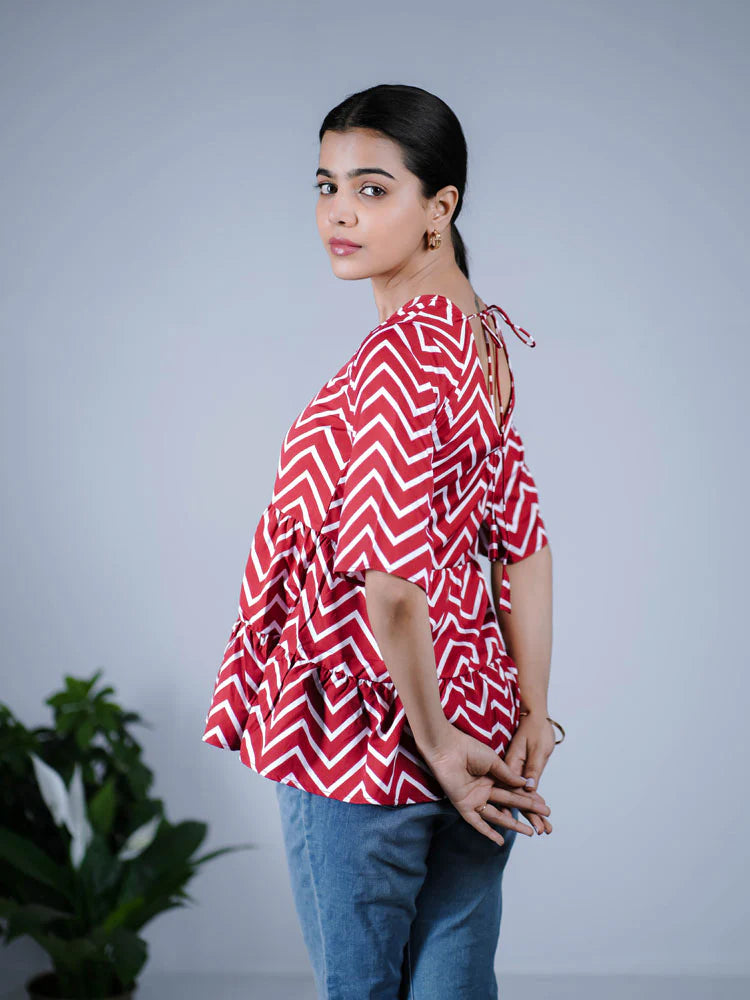 Eilaa - Red Chevron Tiered Tunic PST305-MT379