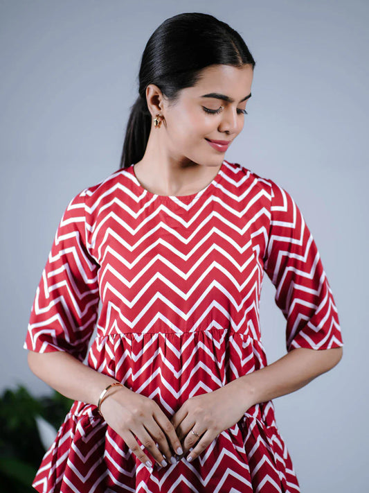 Eilaa - Red Chevron Tiered Tunic PST305-MT379