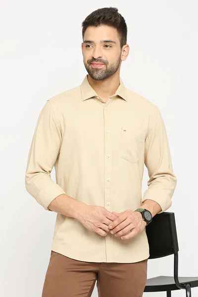 BASICS Mens  BEIGE SLIM SHIRT 23BSH51750 LS