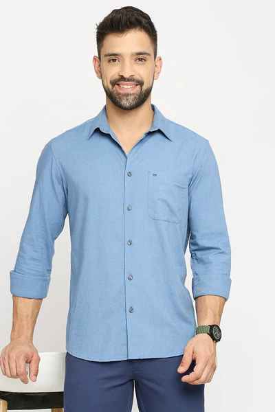 BASICS Mens  BLUE SLIM SHIRT 23BSH52059 LS